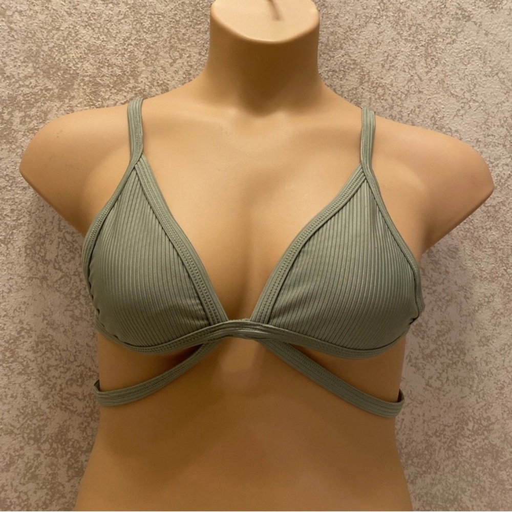 La Hearts Ribbed Olive Bikini Top